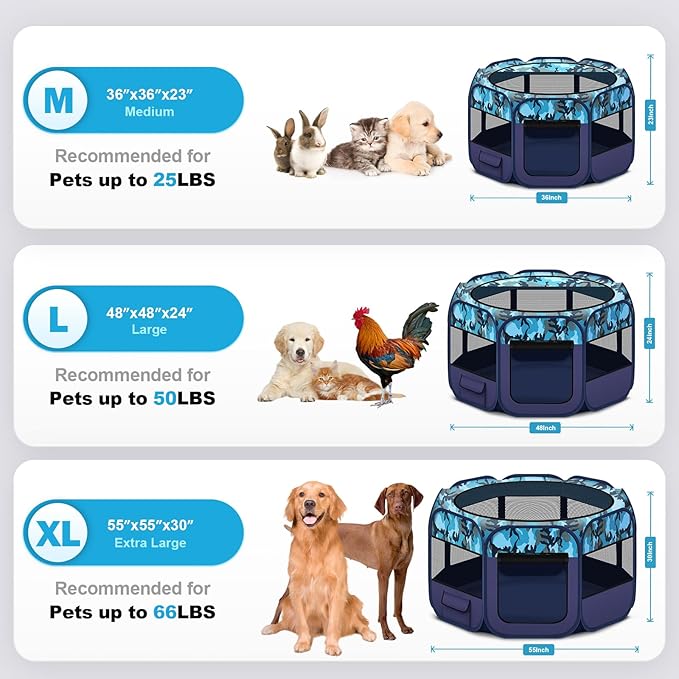 48" Large Pop Up Dog Playpen & Whelping Box for Dogs, Portable Foldable Puppy Playpen with Waterproof Bottom, Pet Tent Exercise Pen for Camping/Indoor, Includes Bowl & Carry Bag