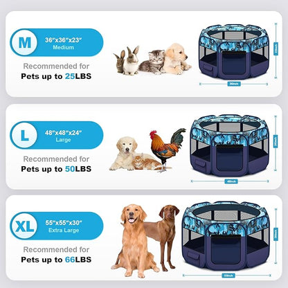 48" Large Pop Up Dog Playpen & Whelping Box for Dogs, Portable Foldable Puppy Playpen with Waterproof Bottom, Pet Tent Exercise Pen for Camping/Indoor, Includes Bowl & Carry Bag