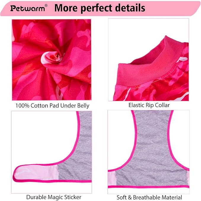 PetWarm Dog Surgical Suit, Anti-Licking Pet Surgical Recovery Onesies Suit Surgery Suit for Dogs, Professional Pet Recovery Shirt Dog Abdominal Wounds Bandages, Camouflage Pattern, Pink, 2XL