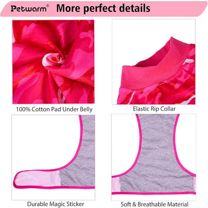 PetWarm Dog Surgical Suit, Anti-Licking Pet Surgical Recovery Onesies Suit Surgery Suit for Dogs, Professional Pet Recovery Shirt Dog Abdominal Wounds Bandages, Camouflage Pattern, Pink, 2XL