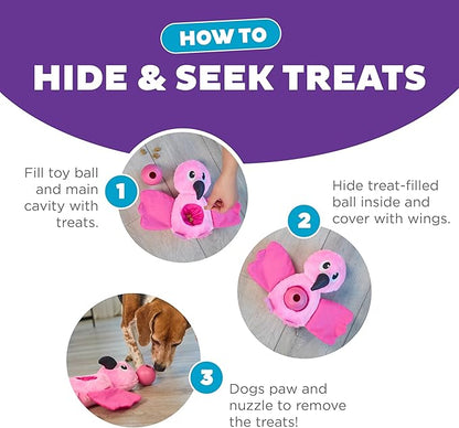 Outward Hound by Nina Ottosson Hide-Ablez Plush Dog Puzzle with Treat Ball, Flamingo, Pink