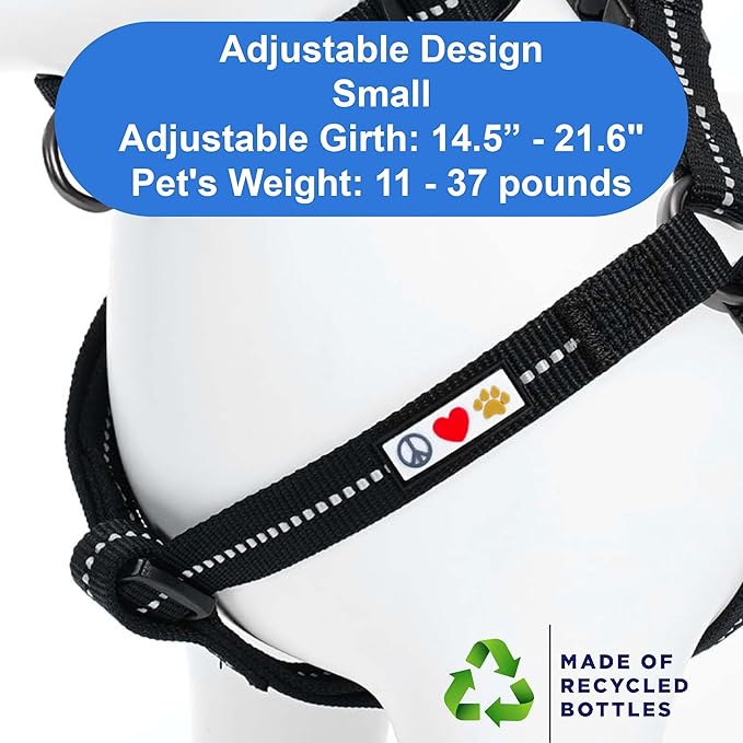 Pawtitas Recycled Reflective Step-in Dog Harness – Adjustable No-Pull Vest for Puppies to Seniors Safe & Comfortable S Black