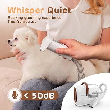 HEAPETS Dog Grooming Vacuum Kit - 3L Vacuum with 7 Tools, Low Noise Electric Clipper and Brush for Pet Shedding at Home, White