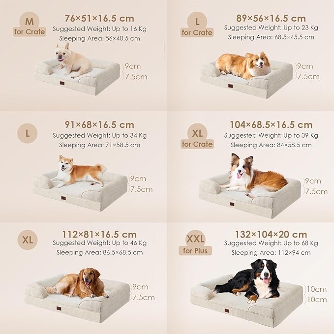 EHEYCIGA Orthopedic Dog Bed for Medium Dogs, Waterproof Memory Foam Medium Dog Beds with Sides, Non-Slip Bottom and Egg-Crate Foam Pet Couch Bed with Washable Removable Cover, Beige
