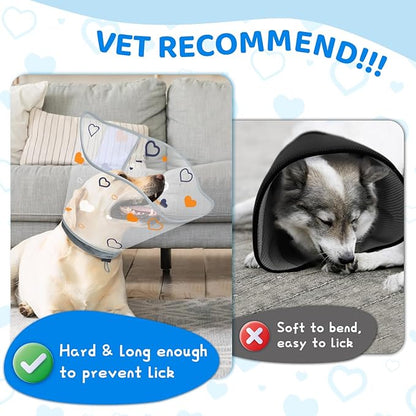 Dog Cone After Surgery - Soft, Comfortable, Adjustable Recovery Collar for Large, Medium, Small Dogs - Stop Licking with Soft Protect Edge (Love, XXL)