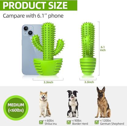 Pamlulu Dog Chew Toys, Toothbrush Stick Teeth Cleaning Brush Dental for Small Medium Large Dog, Rubber Squeaky Toys for Aggressive Chewers Cactus Tough Toys
