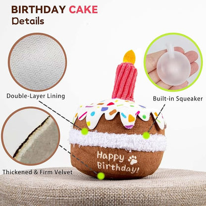 lilfrd Dog Birthday Toy, Birthday Cake Toys for Puppy Gifts, Squeaky Plush Dog Toys