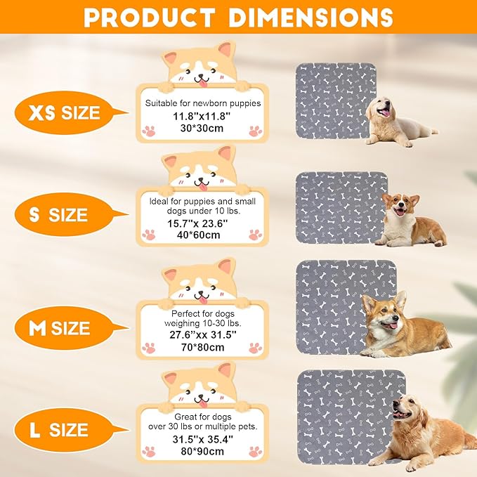 2PC Puppy Pads with Pheromones, Washable Puppy Pee Pads for Dogs Reusable Puppy Pads for Dogs and Cats - Leak & Odor Proof, Non-Slip Base Training Pads for Home & Travel(with Pet Hair Removal Gloves)