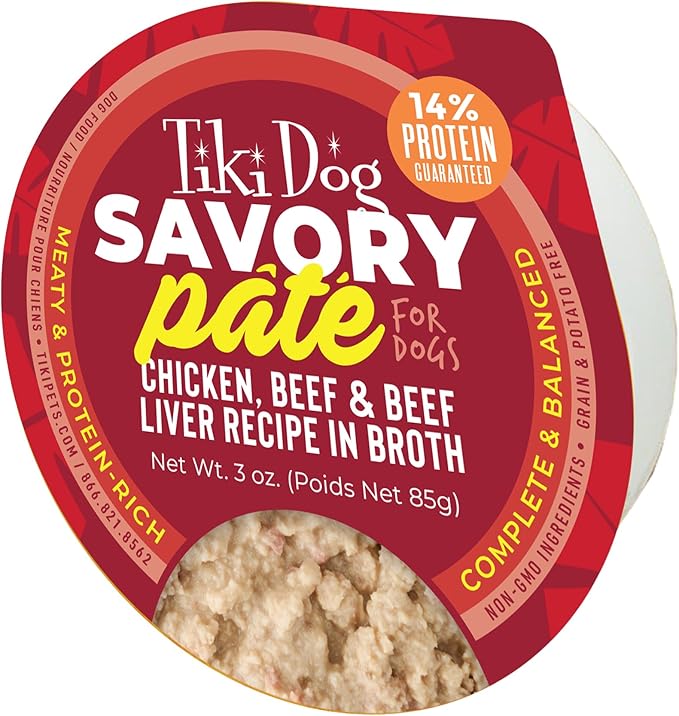 Tiki Dog Pate Dog Cat Food, Chicken, Beef & Beef Liver, 3 oz. Cup (4 Count)