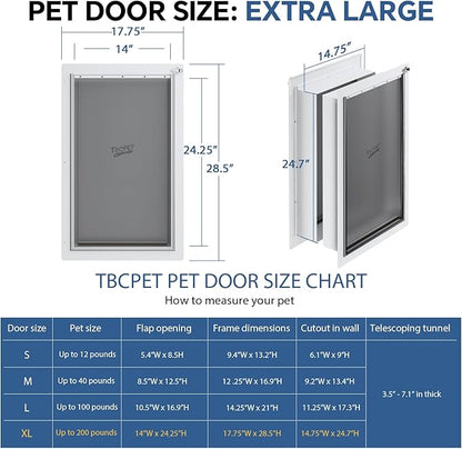 Dog Door for Wall - Steel Frame, Telescoping Tunnel & Double Food-Grade Silicone Flaps Pet Door, XL Dog Door with Secure Lock (Pets Up to 220 lbs)