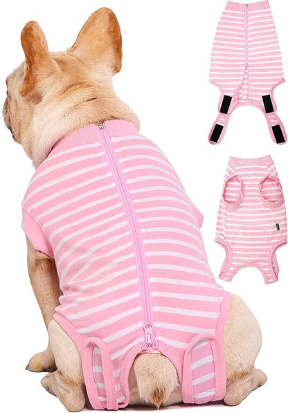 Dog Recovery Suit Female,Pink Large Spay Surgery Recovery Shirt,Pink-White Striped L