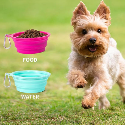 SLSON Collapsible Dog Bowl, 2Pack Macaron Color Pet Travel Bowls Silicone Foldable Water Feeder Dish for Small to Large Dogs Cat Walking Hiking Camping (Macaron Bright Pink and Bright Green, Small)