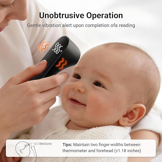 iHealth No-Touch Digital Forehead Thermometer for Adults, Babies, Kids, 3 Ultra-Sensitive Sensors, Quiet Vibration Feedback, Large LED Digits, Easy to Use for Home, PT3 Black