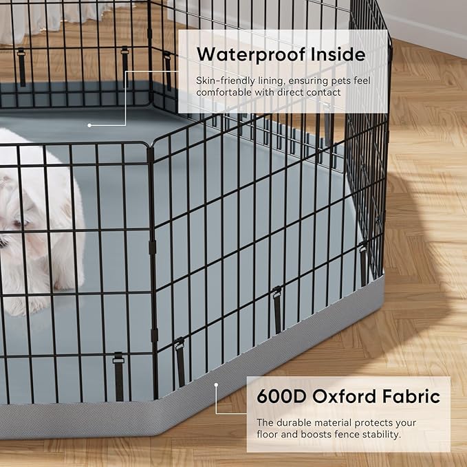 PJYuCien Dog Playpen with Top Cover and Bottom Pad - Metal Foldable Exercise Pen, 8 Panels 24" H x 24" W Indoor Outdoor Pet Fence Puppy Crate Kennel, Gray