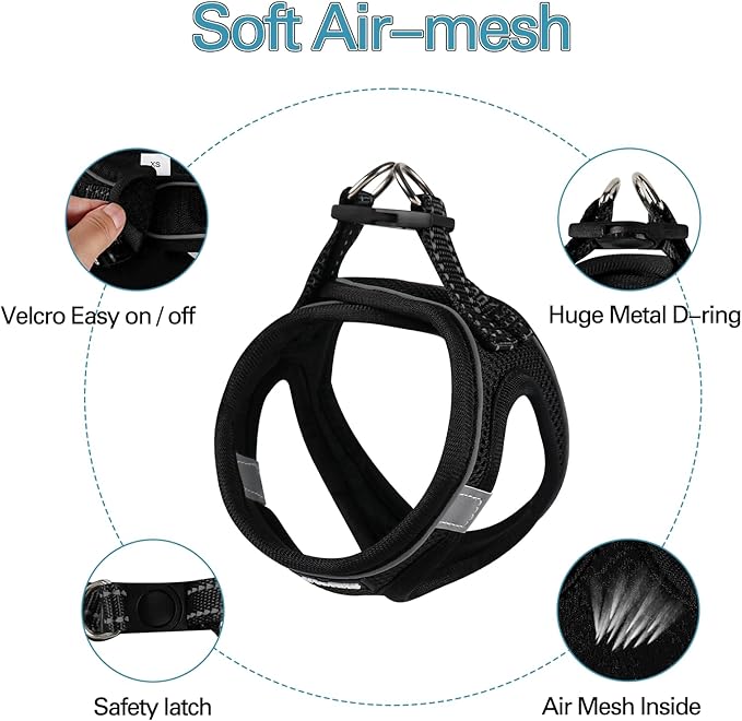 Dog Harness for Small Dogs, Small Dog Harness and Leash Set, Honeycomb Grid, Reflective Lightweight Harness & Anti-Twist Pet Lead (Multi Color, XS-Black)