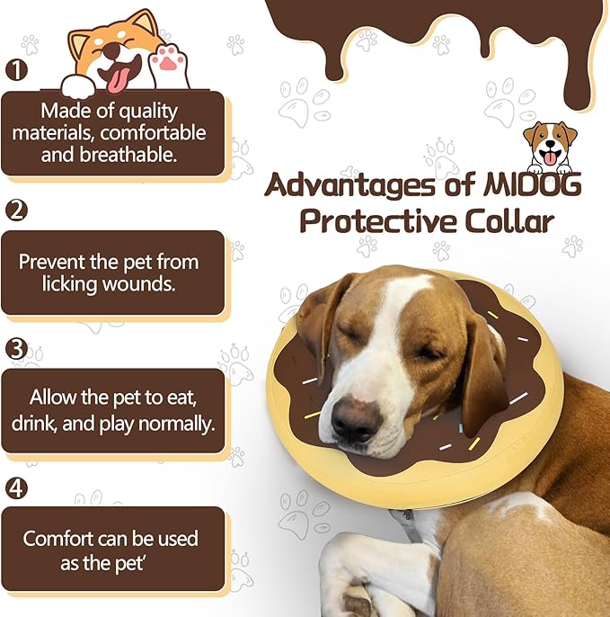 MIDOG Soft Inflatable Dog Cone, Donut E-Collar Alternative for After Surgery, Prevents Licking, Allowing Normal Eating & Vision, Comfortable Recovery Collar for Small Medium Large Dogs & Cats,Brown-L