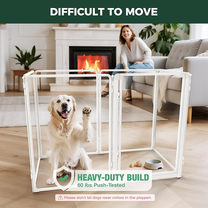 FXW AuraSpace Pro Acrylic Indoor Dog Playpen, Heavy-Duty with Metal Frame, 40" Height 6 Panels for Medium and Large Dogs, White│Patented