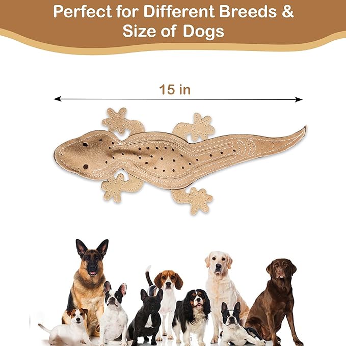 SPOT Skinneeez Leather Lizard – 15" Stuffing-Free Dog Toy with Real Leather & 2 Squeakers, Chew & Toss Toy for Small & Medium Dogs, Best for Light to Moderate Chewers