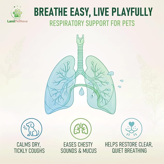 Mullein Lung Support Drops for Dogs & Cats, Relieves Kennel & Dry & Wet Cough, Lung Cleanse, Soothes Sore Throat, Eases Breathing - Pure Plant Extract, Hormone & Chemical Free, with Chlorophyll