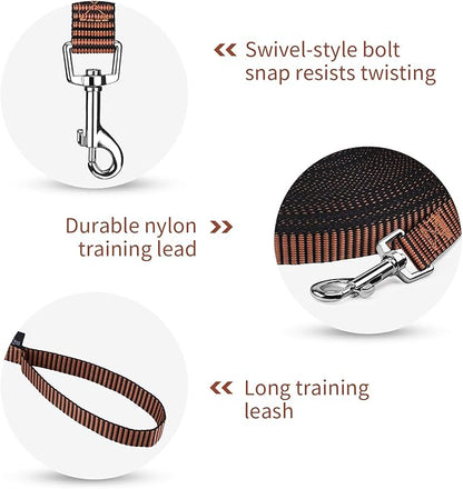 Hi Kiss Dog/Puppy Obedience Recall Training Agility Lead - 15ft 20ft 30ft 50ft 100ft Training Leash - Great for Training, Play, Camping, or Backyard(15ft,Black_Orange)