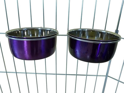 Ellie-Bo Pair of Dog Bowls for Crates/Cages or Pens, Small, 0.6 Litre, Purple