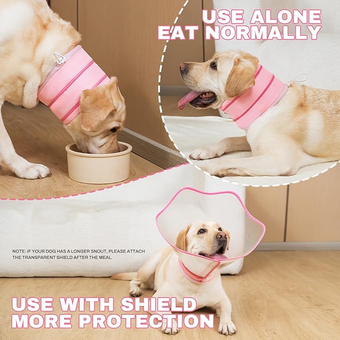 Arblina Soft Dog Cone Collar After Surgery,2-in-1 Adjustable Sponge Recovery Collar to Stop Licking Biting Wounds, Pet Elizabethan Dog Cone Alternative with Shield, L