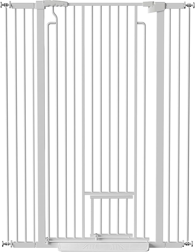 53.15" Extra Tall Cat Gate, 29.53"-40.16" Adjustable Width with Small Cat Door, Auto Close Safety Pet Gate, No Drilling Pressure Mount, White