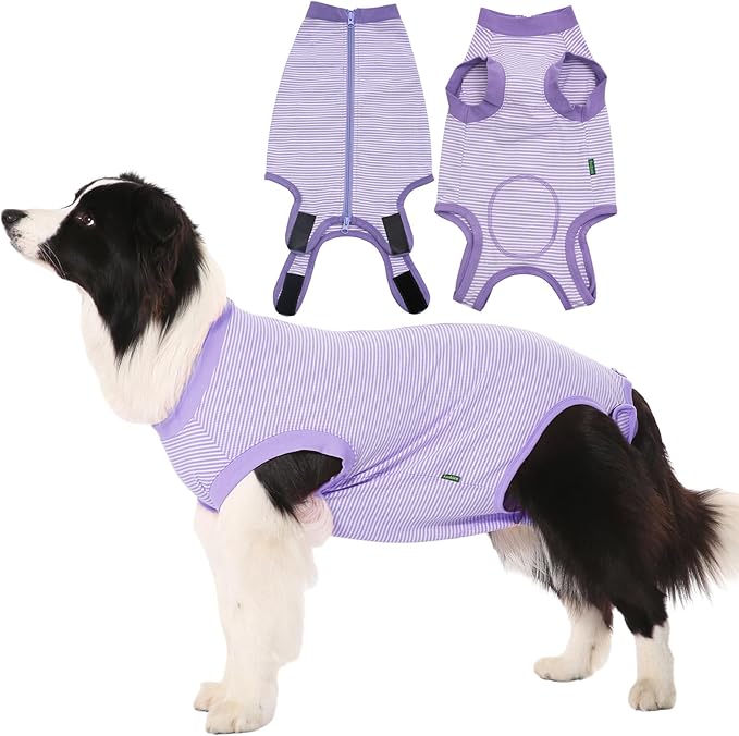 Dog Recovery Suit Purple Female Spay Surgical Small Shirt, Male Surgery Recovery Suit,Purple-White Striped S