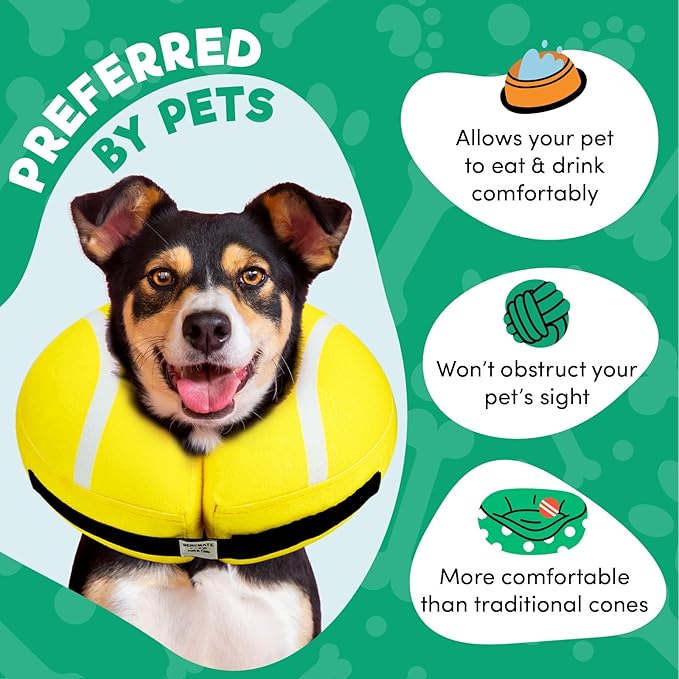BENCMATE Inflatable Dog Cone Collar Alternative, Soft Dog Cone for Small Medium Large Dogs and Cats, Neck Recovery ECollar Donut Collar After Surgery (Large, Tennis)