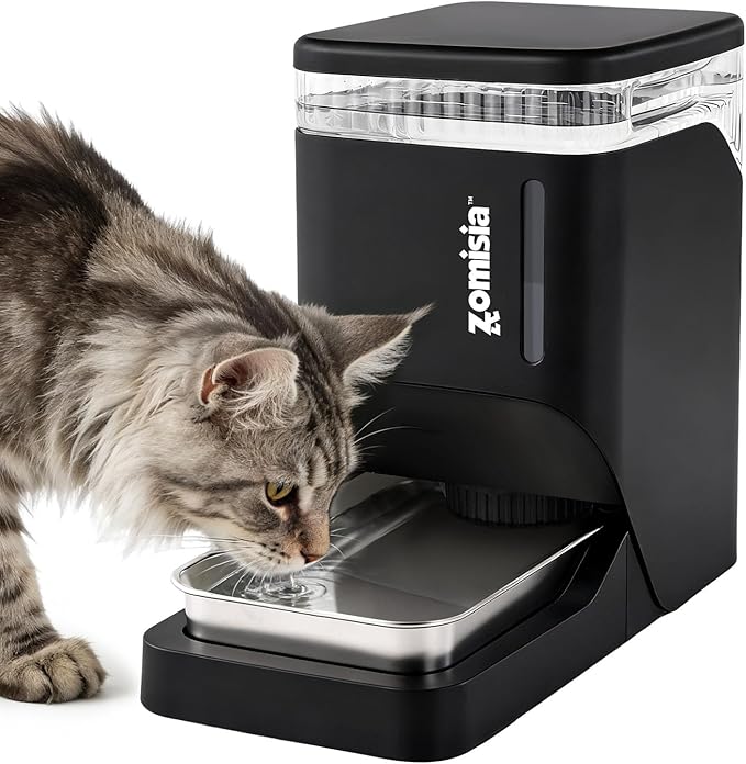 ZOMISIA Gravity Cat Water Dispenser 6L with Stainless Steel Bowl, Automatic Water Bowl Dispenser for Cats, 1.6 Gallon Pet Waterer 100% BPA Free, Black