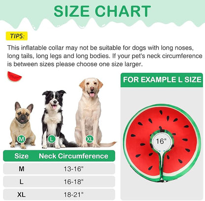 SCENEREAL Dog Cone Alternative After Surgery Donut Collar, Soft Pet Recovery Pillow Collar for Medium Large Dogs, Inflatable Adjustable Neck Collars to Prevent Licking, Watermelon L