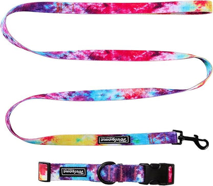 Tie Dye Dog Collar Pet Funny Dog Leash Set for Small Medium Large Dogs Tie Dye Collars (S(9.8'' - 12''))