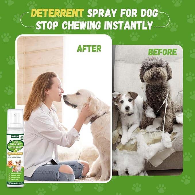 No Chew Spray for Dogs, Bitter Apple Spray for Dogs Cats Anti Chewing Licking from Furniture, Shoes, Bandages, Dog Training & Behavior Aids Spray, 200ML, Indoor & Outdoor Use