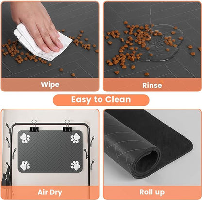 Pet Feeding Mat-Absorbent Pet Placemat for Food and Water Bowl, with Waterproof Rubber Backing, Quick Dry Water Dispenser Mat for Dog and Cat (24"x16", Coffee)