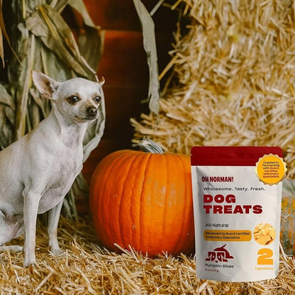 OH NORMAN! Two-Ingredient Pumpkin Dog Treats by Kaley Cuoco, Healthy Dog Treats for All Life Stages and Breeds, Air Dried, Ethically Sourced in Canada, 6 Oz