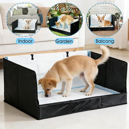 Dog Litter Box with High Walls, Pee Pad Holder Foldable, No Assembly, Waterproof, Seamless, Easy to Clean, Portable for Travel, No Spill Indoor Dog Potty Tray for Puppy & Medium Dogs