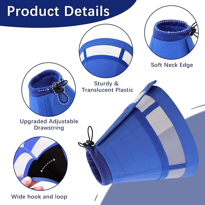 ASENKU Dog Cone Collar, Soft Adjustable Cone for Dogs to Stop Licking, Lightweight Recovery Dog Cone After Surgery, Pet E-Collar for Small, Medium & Large Dogs,(Blue L)