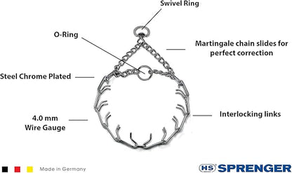 Herm Sprenger Prong Dog Training Collar Ultra-Plus Chrome Plated Steel Pet Pinch Collar No-Pull Collar for Dogs Anti Pull Training Collar Made in Germany 4mm x 25in Large