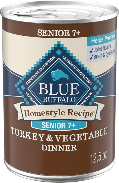 Blue Buffalo Homestyle Recipe Senior 7+ Turkey and Vegetable Dinner Wet Dog Food for Senior 7+ Dogs, Turkey Recipe, 12.5 oz. Can (Pack of 12)