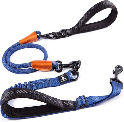 SparklyPets - Heavy Duty Bungee Rope Leash for Large and Medium Dogs - No Pull, Shock Absorber Long Dog Training Lead - No Slip Reflective Line for Outside (5.5 Ft Bungee Leash)