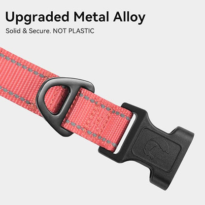 Joytale Reflective Dog Collar, Soft Neoprene Padded, Metal D-Ring, Nylon Pet Collar Adjustable for Large Dogs, Neon Pink, L