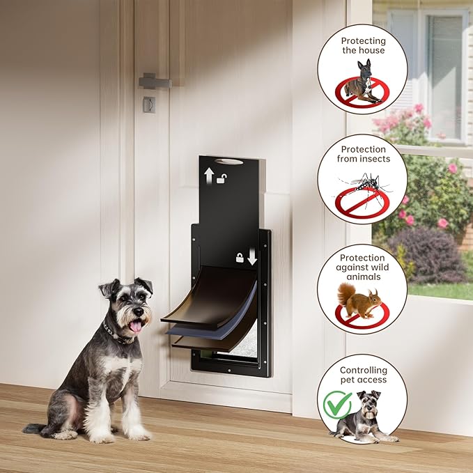 3-Flap Dog Door, Doggy Door, Doggie Door, Cat Door for Install in Interior and Exterior Doors, Insulation Flap, 2 Magnetic Flaps, Closing Panel, Never Rust, for Pets Up to 45lb