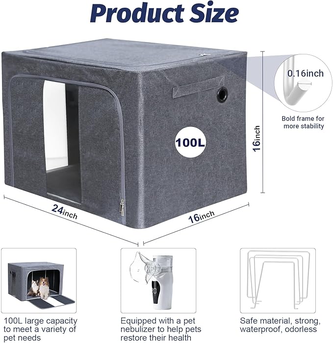 REDDOUDOU Pet Oxygen Chamber, Small Pet Incubator, Animal Nebulizer Box, Pets Delivery with Padded Cotton, Cat's Nest, Pets Nebulizer Accessories for Dogs, Cats, Puppies, Kittens(100L)