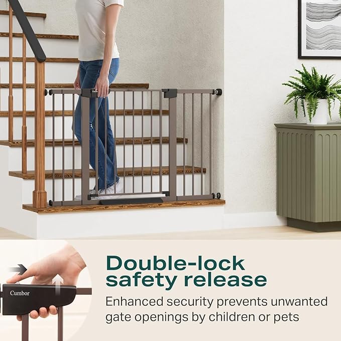 Cumbor 51.5" Wide Auto Close Baby Gate & Cumbor 2 Pack 51.5" Wide Dog Gate, Durable Child Gate for Stairs, Doorways, Easy Walk Thru Dog Gate for House for Doorways