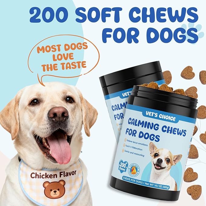 Calming Chews for Dogs: Dog Anxiety Relief Support - to Help Reduce Stress, Sleep Aid for Separation, Barking, Separation, Mental Wellbeing Postbiotic Blend 200 Soft Chews
