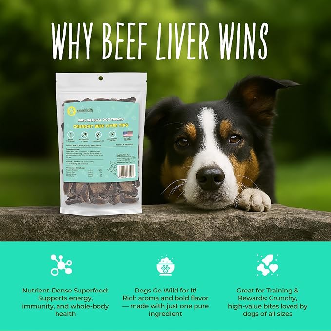 Pawsomely Healthy Crunchy Beef Liver Tips for Dogs – Natural Single-Ingredient Air-Dried Treat, High-Protein & Grain-Free, Made in USA - 6 oz