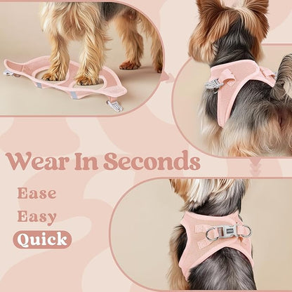 rabbitgoo Small Dog Harness, Step-in Soft Mesh Puppy Vest with Safety Buckle, Breathable Reflective Pet Harness for Small Medium Dogs, Pink XL