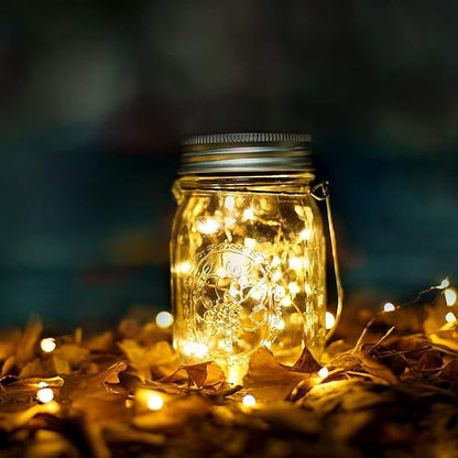 YJFWAL Mason Jar Solar Lights, 12 Pack 30 LED Mason Jar Solar Fairy Lights, Lantern String Lid Light with Hangers for Garden,Patio,Yard,Party,Birthday,Wedding, Christmas Decoration(No Jars)
