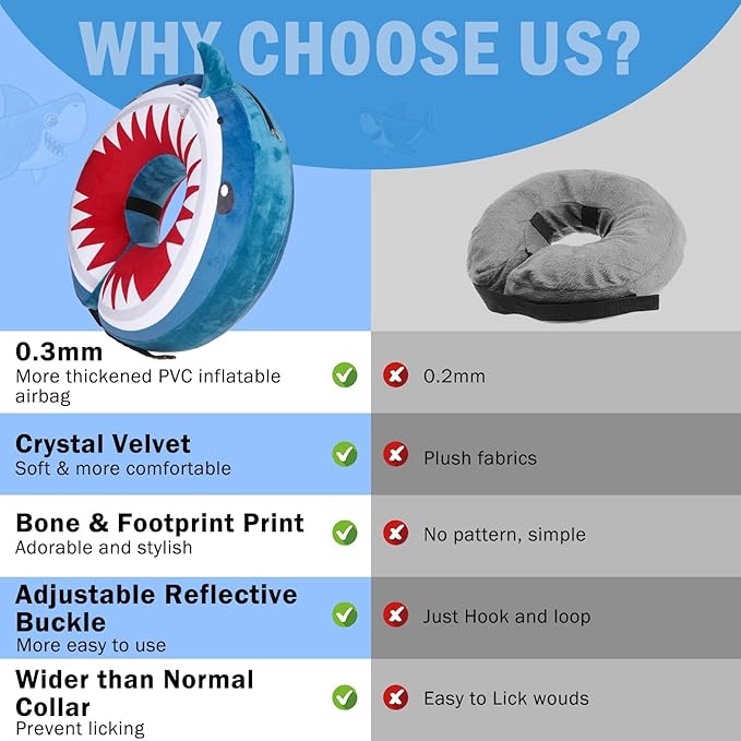 SCENEREAL Dog Cone Alternative After Surgery Pet Recovery Collar for Small Medium Large Dogs Cats, Adjustable Inflatable Donut to Prevent Licking, Shark Print E-Collars