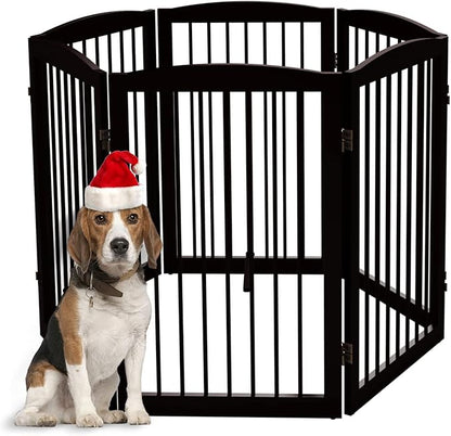 PUPETPO Freestanding Pet Gate for Dogs, Indoor Wooden Foldable Dog Gate for House, Extra Wide, Pet Fence for Stairs, Doorways, Halls, Support Feet Included, 120 Inch Wide, 6 Panels 32",Brown